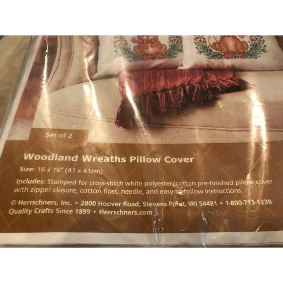 Herrschners Woodland Pillow Cover Set 16" x 16" Cross-Stitch Kit Rabbit Fox - Picture 3 of 5